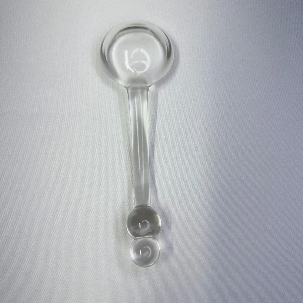 Vintage Glass Salt Spoon Kitchenware Clear Two Beaded Handle Condiment Scoop EUC